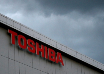 FILE PHOTO: The logo of Toshiba Corp is seen at the company's facility in Kawasaki, Japan February 13, 2017.  REUTERS/Issei Kato