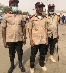 The Zonal Commander, RS7 Zone, Assistant Corps Marshal (ACM) Shehu Mohammed, with the Sector Commander, Mr Oga Ochi and the Assistant Zonal Commander, Frank Agbakoba