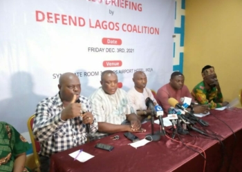 Some representatives of civil society groups at the Defend Lagos Coalition news briefing in Lagos on Friday
Walk
