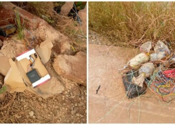 This photo released by the Nigerian Army shows Improvised Explosive Devices said to have been planted by members of the proscribed IPOB/ ESN.