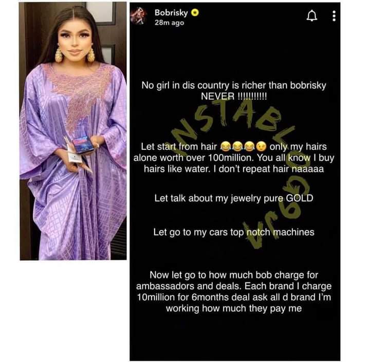‘No Girl In This Country Is Richer Than Bobrisky’