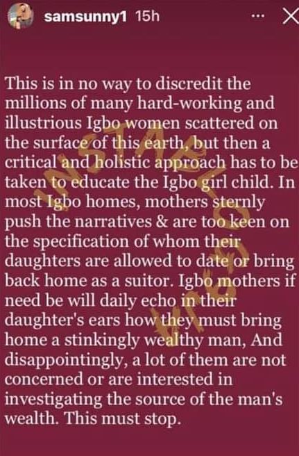 Actor Sam Nnabuike Has A Message For Igbo Mothers