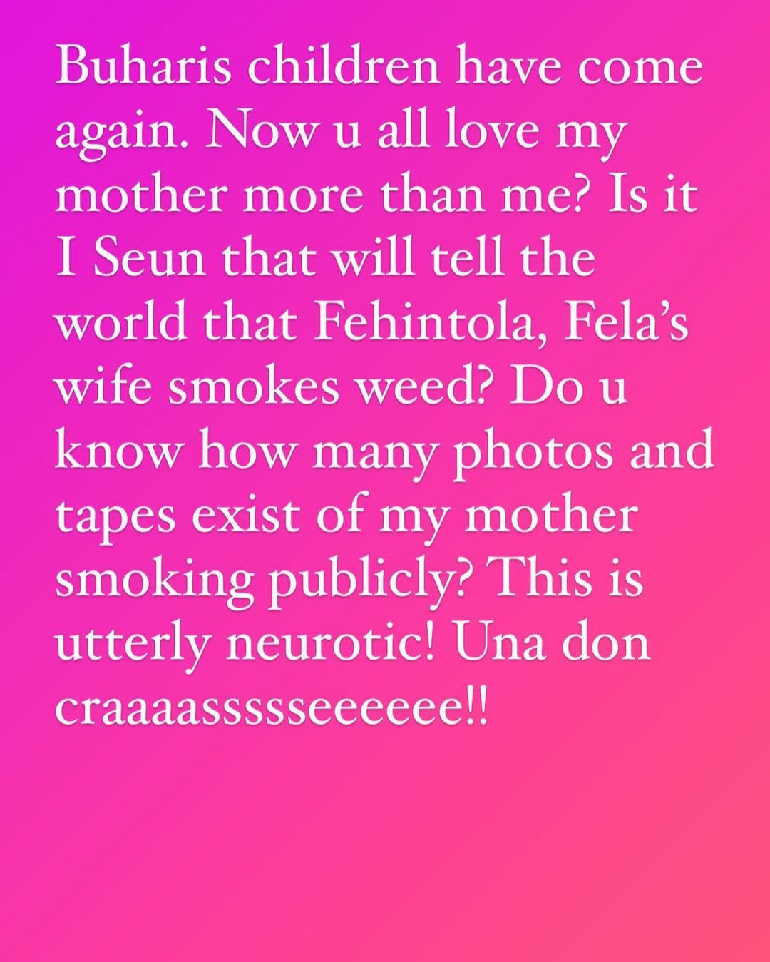Seun Kuti Slams Critics Of His Comments On Smoking Weed With His Mother