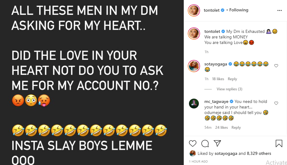 Tonto Dikeh Slams Instagram Men Asking Her Out, Calls Them ‘Insta Slay Boys’