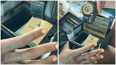 Grammy Bestows Burna Boy With Customised Wristwatch, Gold Medal (Photos)