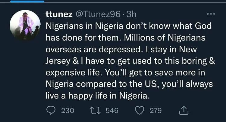 No Happy Life In US, Millions Of Nigerians Overseas Are Depressed — US-Based DJ Ttunez