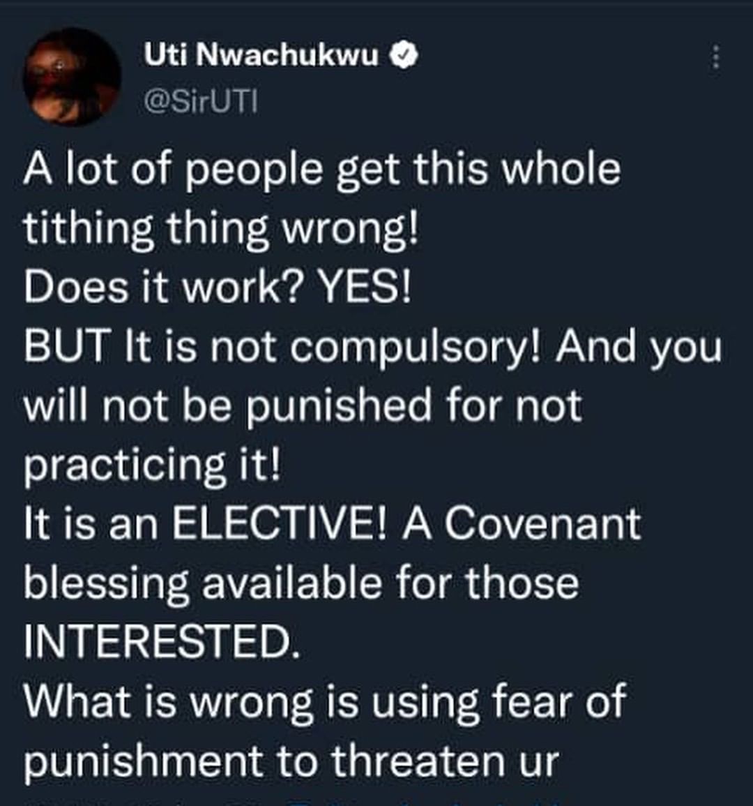 Paying Of Tithe Works, But God Will Not Punish You For Not Practicing It —Uti Nwachukwu