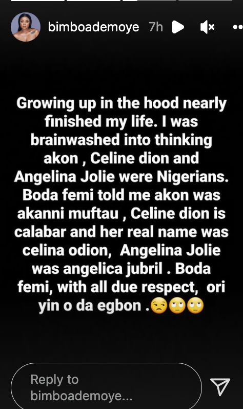 Growing Up, I Was Brainwashed Into Thinking, Celine Dion, Akon, Angelina Jolie Were Nigerians —Bimbo Ademoye