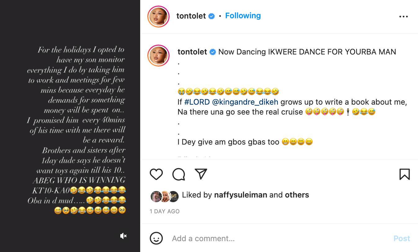 I Asked My Son To Work With Me And Get Rewarded Every 40 Minutes —Tonto Dikeh