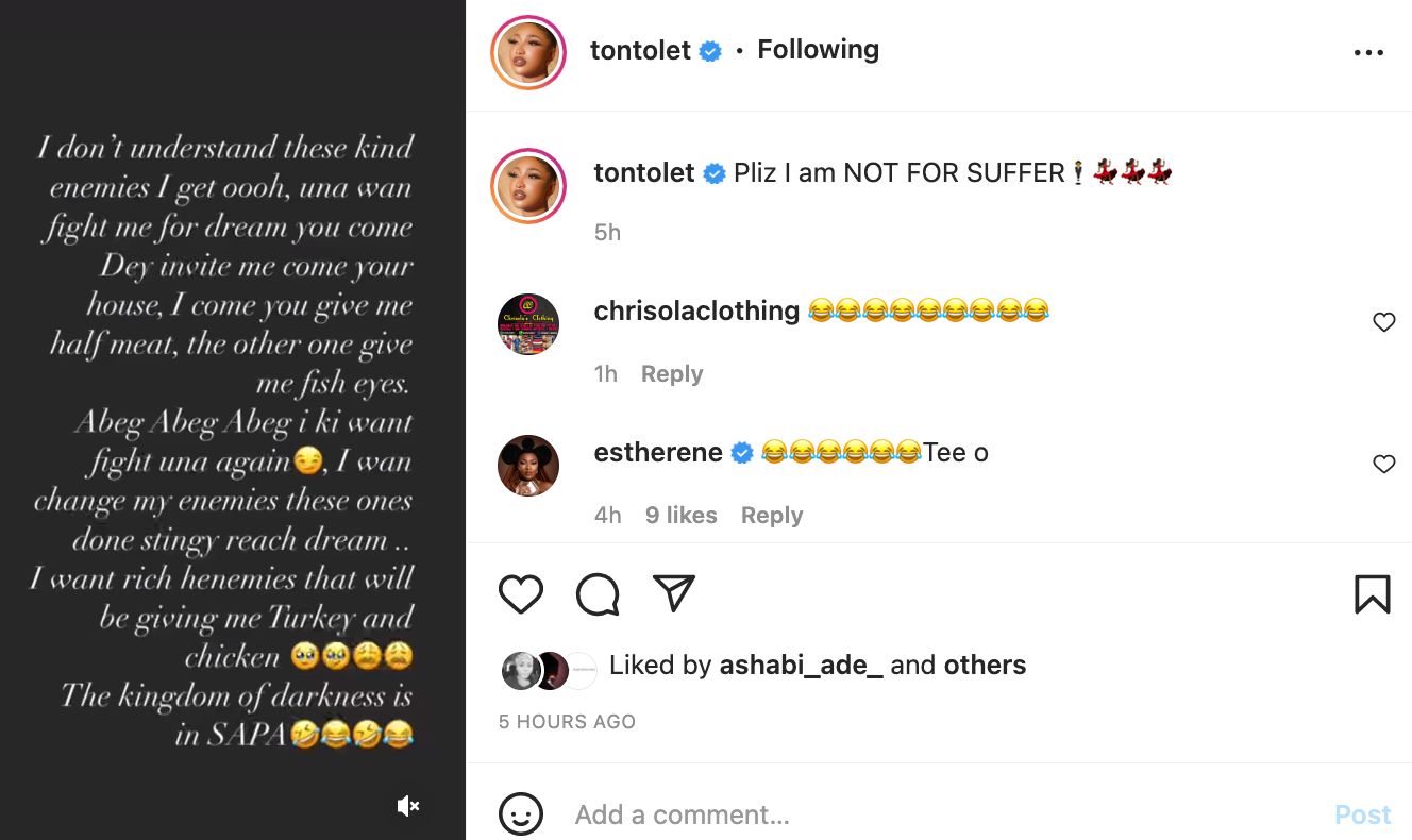 The Kingdom Of Darkness Is In SAPA, They Can’t Feed Me With Chicken, Turkey In My Dreams —Actress Tonto Dikeh