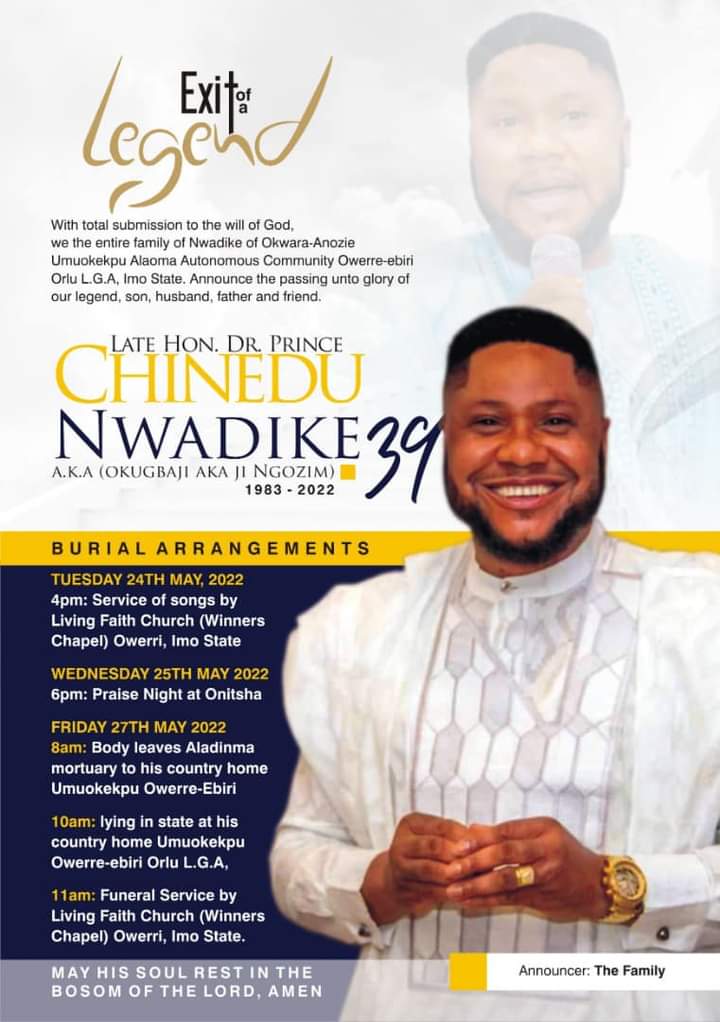 Chinedu Nwadike: Family Announces Burial Arrangements