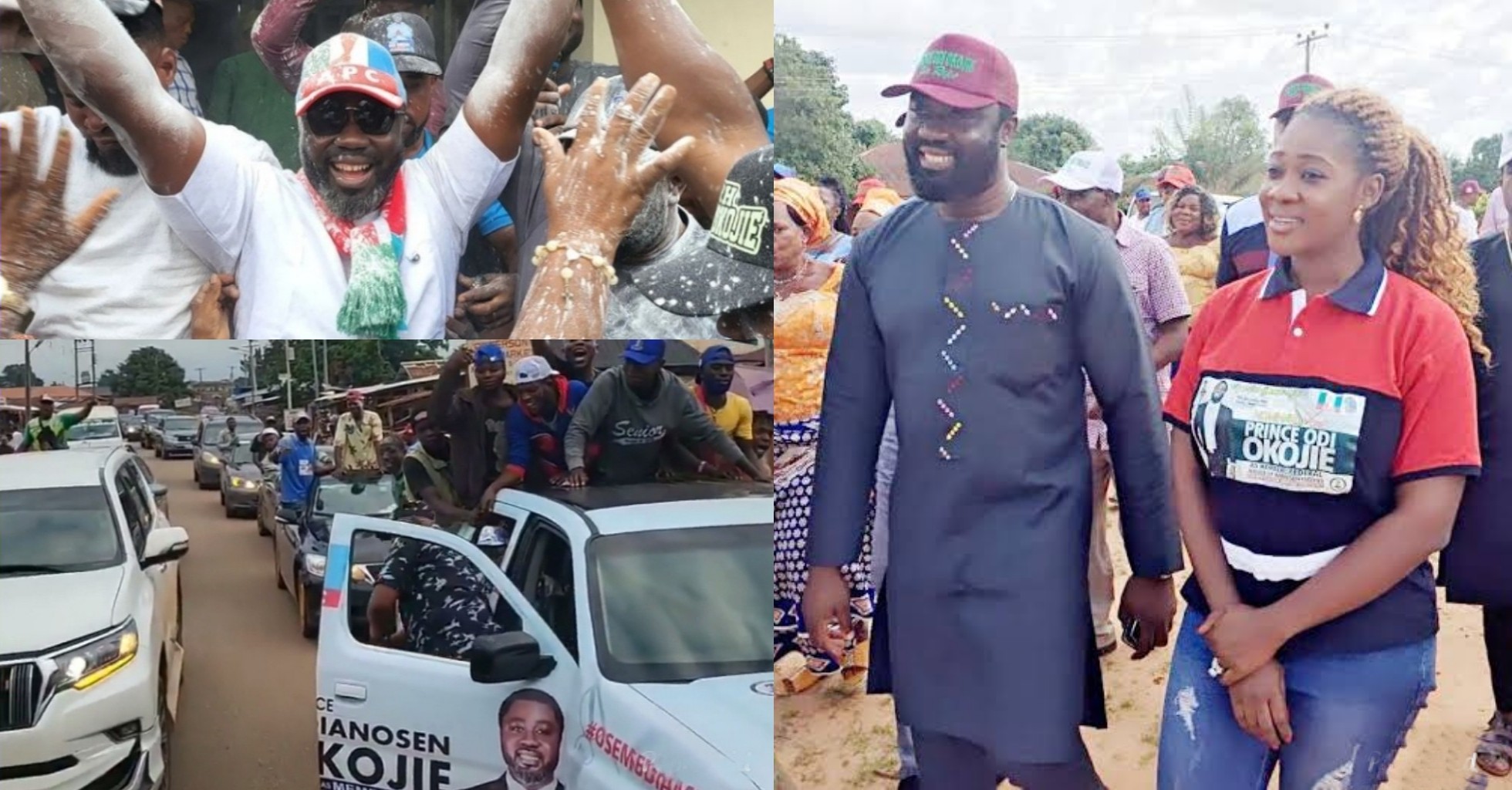 Mercy Johnson ecstatic as hubby, Prince wins APC primaries, storms the streets with convoy of cars [VIDEO]