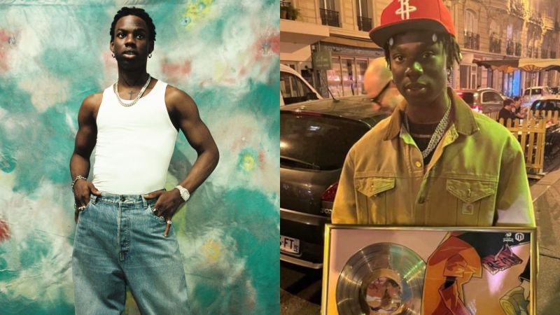 DUMEBI: Rema Poses With His Gold Certification Plaque In France (Photo)