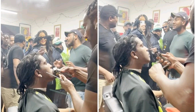 Fans go haywire as Rihanna, A$AP Rocky make surprise appearance at barbershop