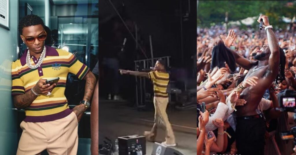 Man barely sings on stage, just 123 let’s go – Netizens descend on Wizkid as they compare him to Burna Boyy