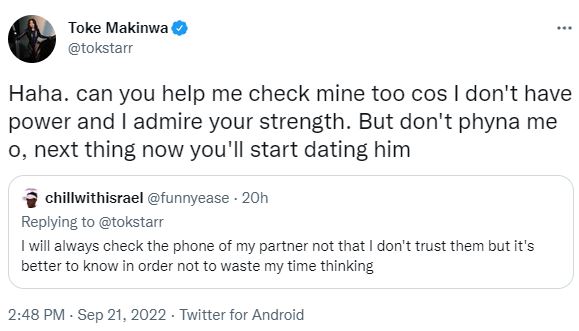 “Don’t Phyna me” – Toke Makinwa throws hot shade at Phyna for snatching Groovy from friend, Amaka