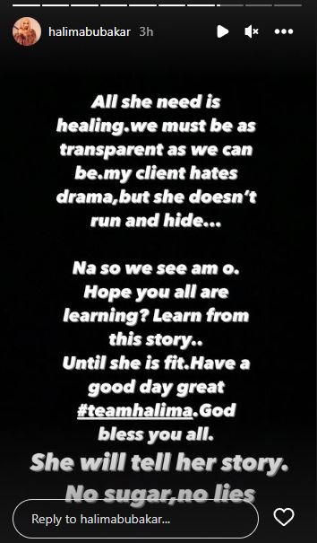 After dragging Annie Idibia into face-off with Suleman, Halima Abubakar makes U-turn