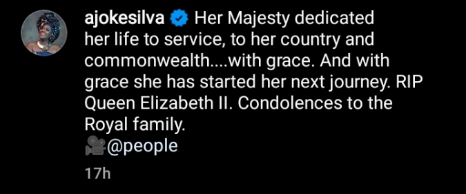 Joke Silva, netizens engage in an argument over tribute to Queen Elizabeth