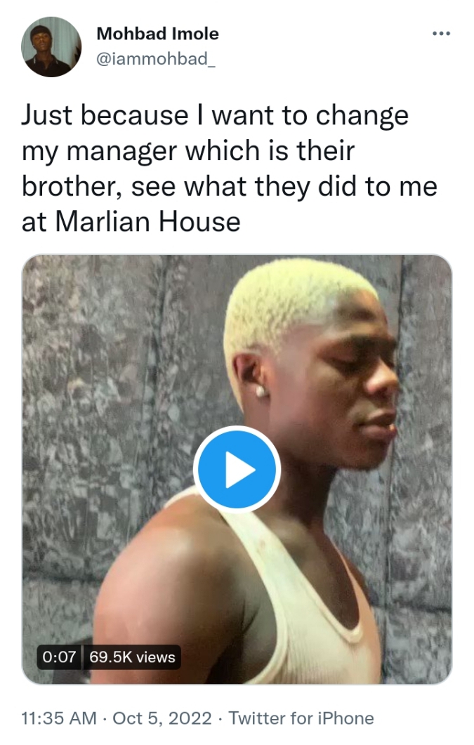 VIDEO: Mohbad cries out over alleged assault at Marlian house following request to change manager