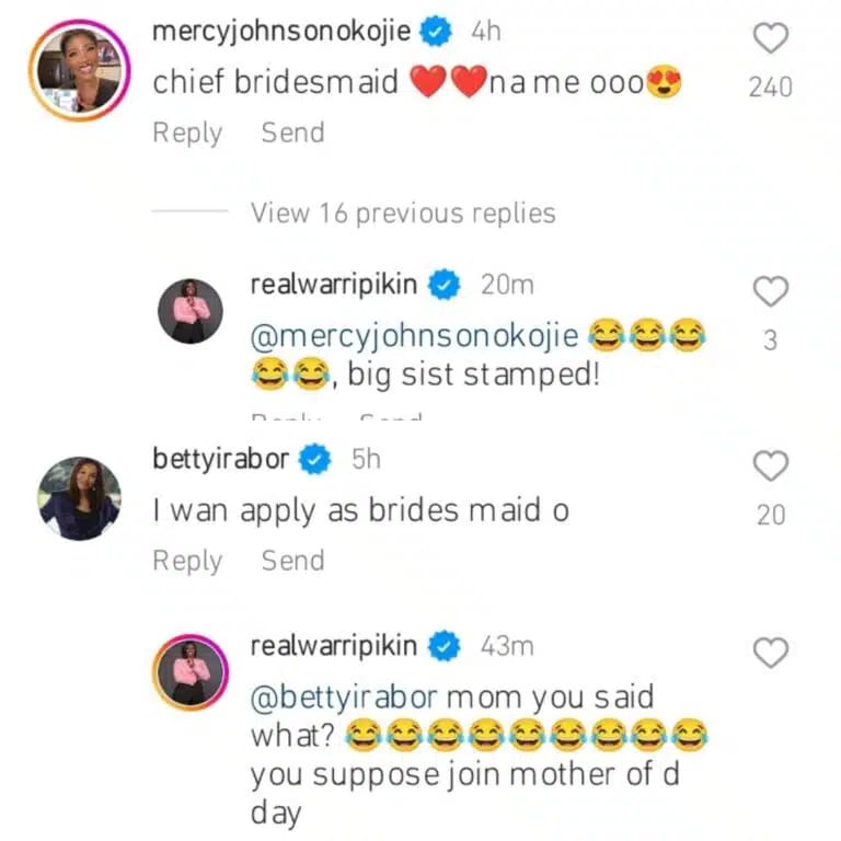 Mercy Johnson offers to be Real Warri Pikin’s Chief Bridesmaid as the comedienne sets to renew marital vow