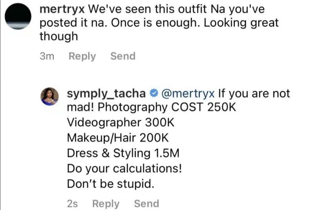 BBNaija’s Tacha comes down hard on critic who queried for repeating outfit