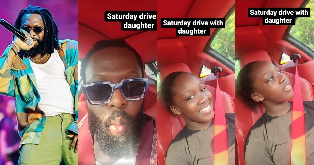 Timaya goes on a ride with cute daughter in his Ferrari whip (Video)