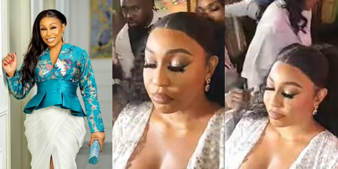 “Why so much exposure?” – Rita Dominic dragged over ‘chest-revealing’ wedding outfit (Video)