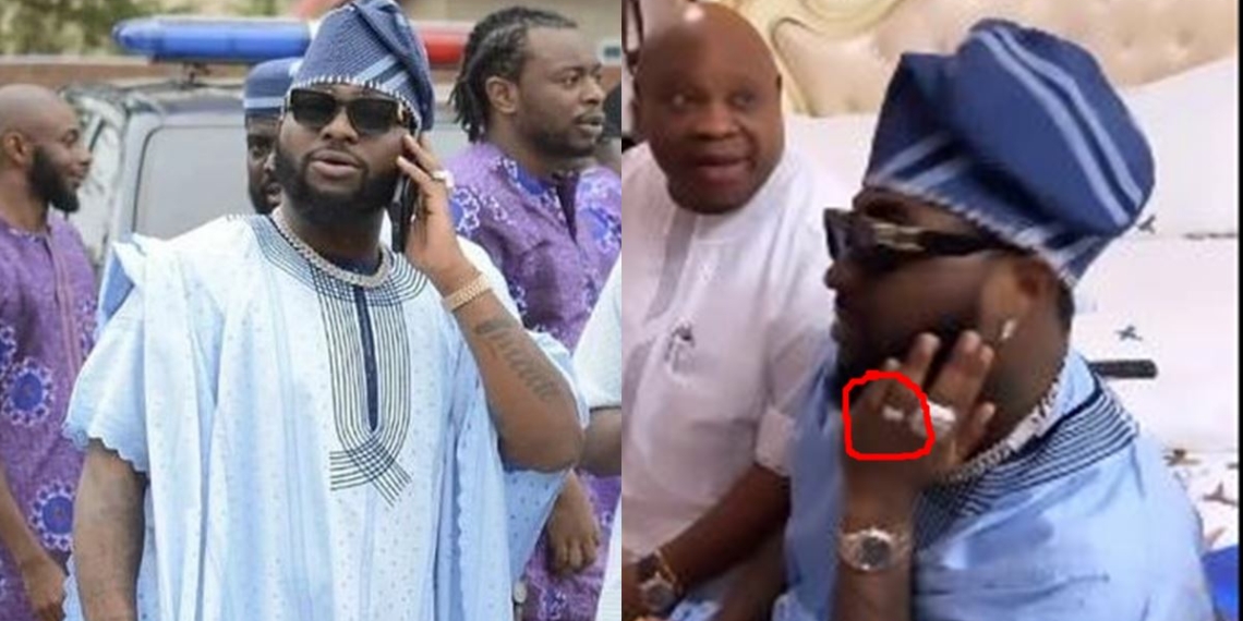 “Is that the wedding ring” – Netizens trail video of Davido as he steps out for uncle’s inauguration