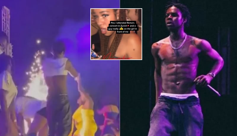 Drama as man reportedly releases ‘fluid’ on lady at Rema’s concert in Zürich (Video)