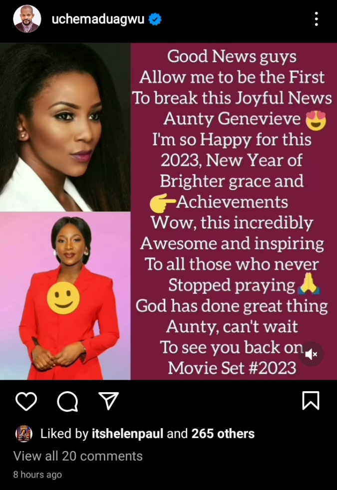 “Let me be the first to break this joyful news”- Uche Maduagwu ecstatic as he gives update on Genevieve Nnaji