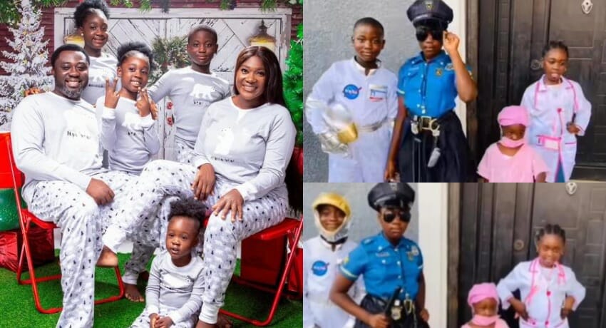 Netizens left in stitches over cute video of Mercy Johnson’s kids choosing future career paths