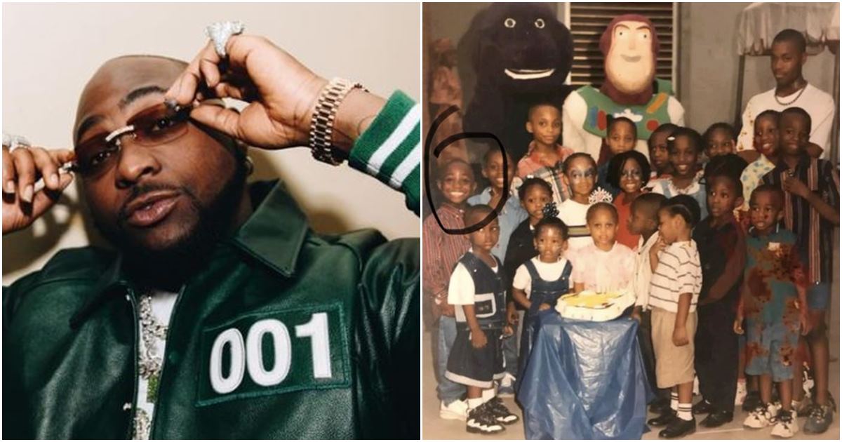 “Always smiling” – Childhood photo of Davido at birthday party melts hearts