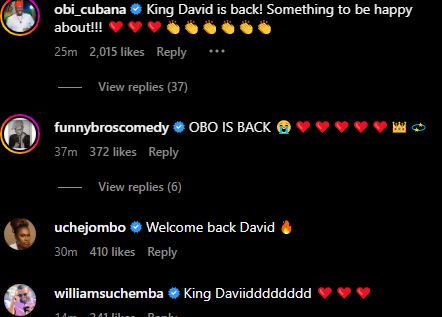 “The king is back” – Obi Cubana, Don Jazzy, others, react to Davido’s return on SM, new album announcement