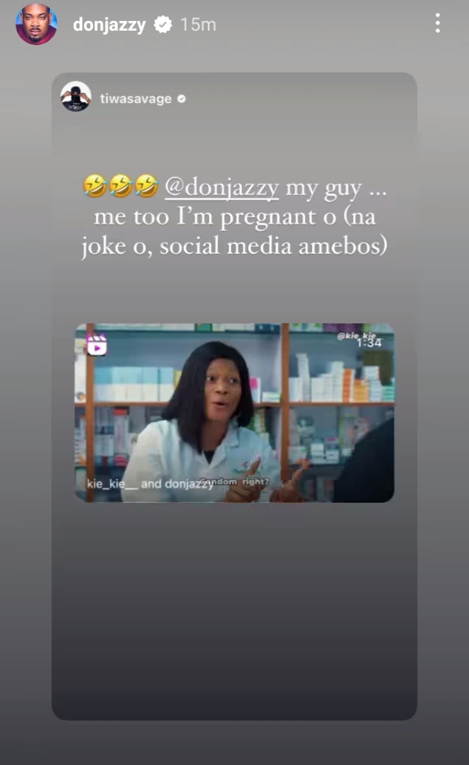 “I’m pregnant for Don Jazzy” – Tiwa Savage jokingly admits, He reacts
