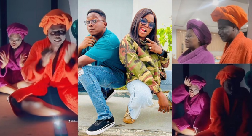 Wetin be this – Reactions as Funke Akindele gets playful with Tobi Makinde on TikTok challenge