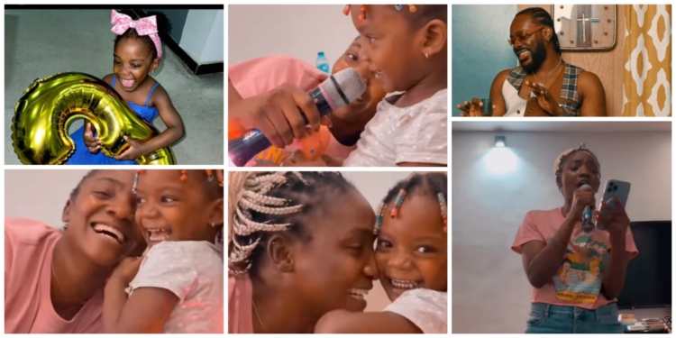 Cute family moment as Simi, Adekunle Gold thrill daughter, Deja with musical rendition on 3rd birthday -VIDEO