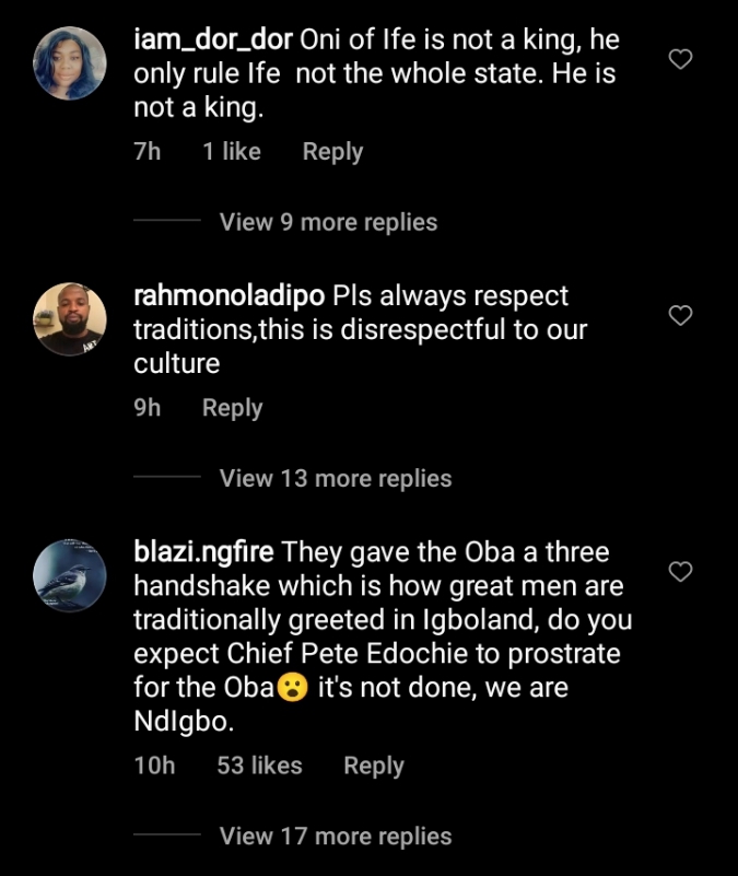 “Respect tradition”- Video of Pete Edochie, Kanayo greeting Ooni of Ife at a party gets tongues wagging