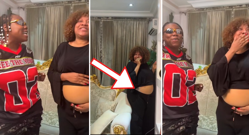 “I see sellotape” – speculations trail Toyin Abraham’s baby bump as she and Teni groove to ‘Malaika’ [VIDEO]