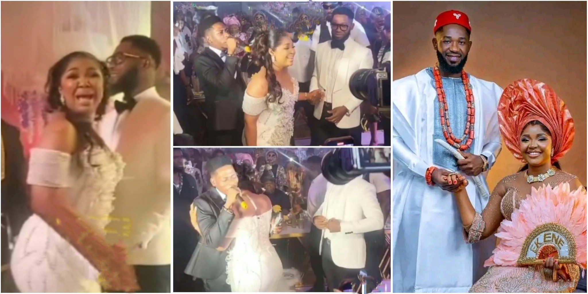 Actress Ekene Umenwa leaps for joy as Gospel Singer Moses Bliss surprises her and hubby at wedding reception