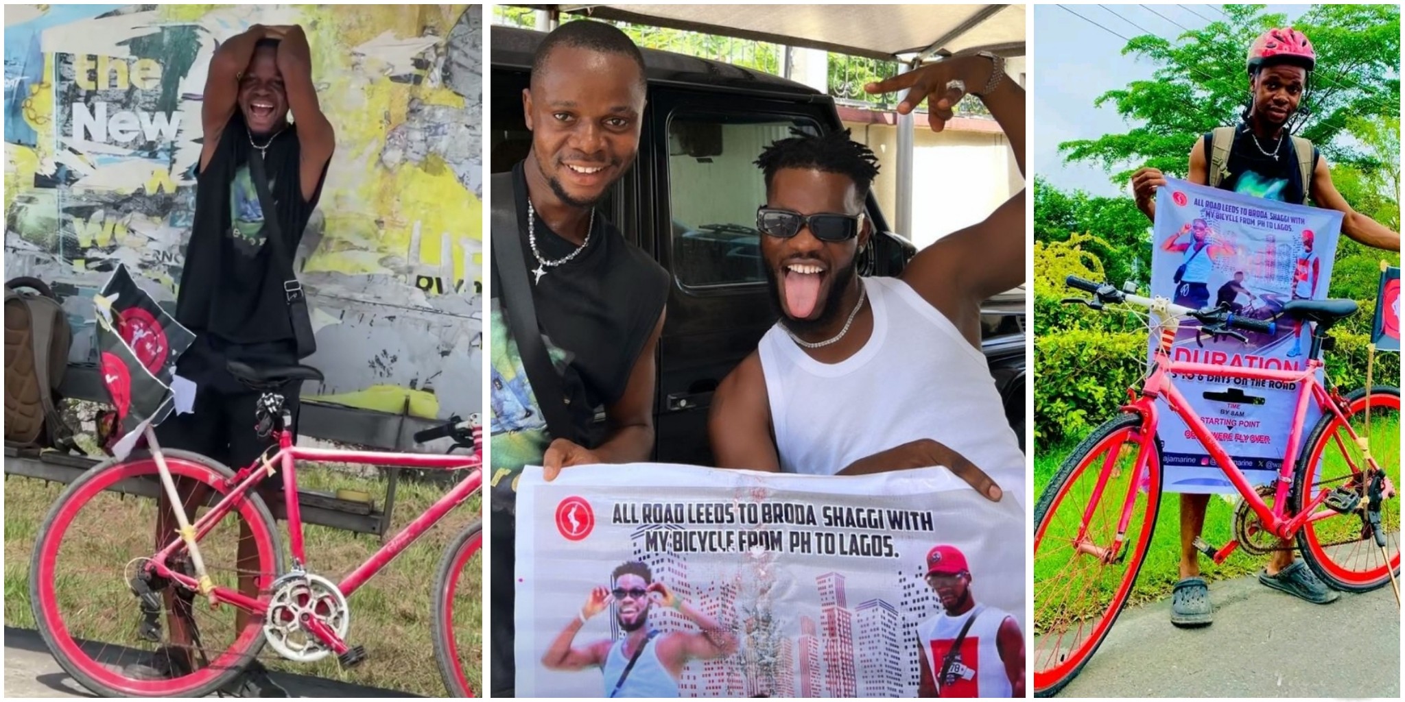 Fan ecstatic as he meets Broda Shaggy after cycling from Port Harcourt to Lagos for 6 days to see him