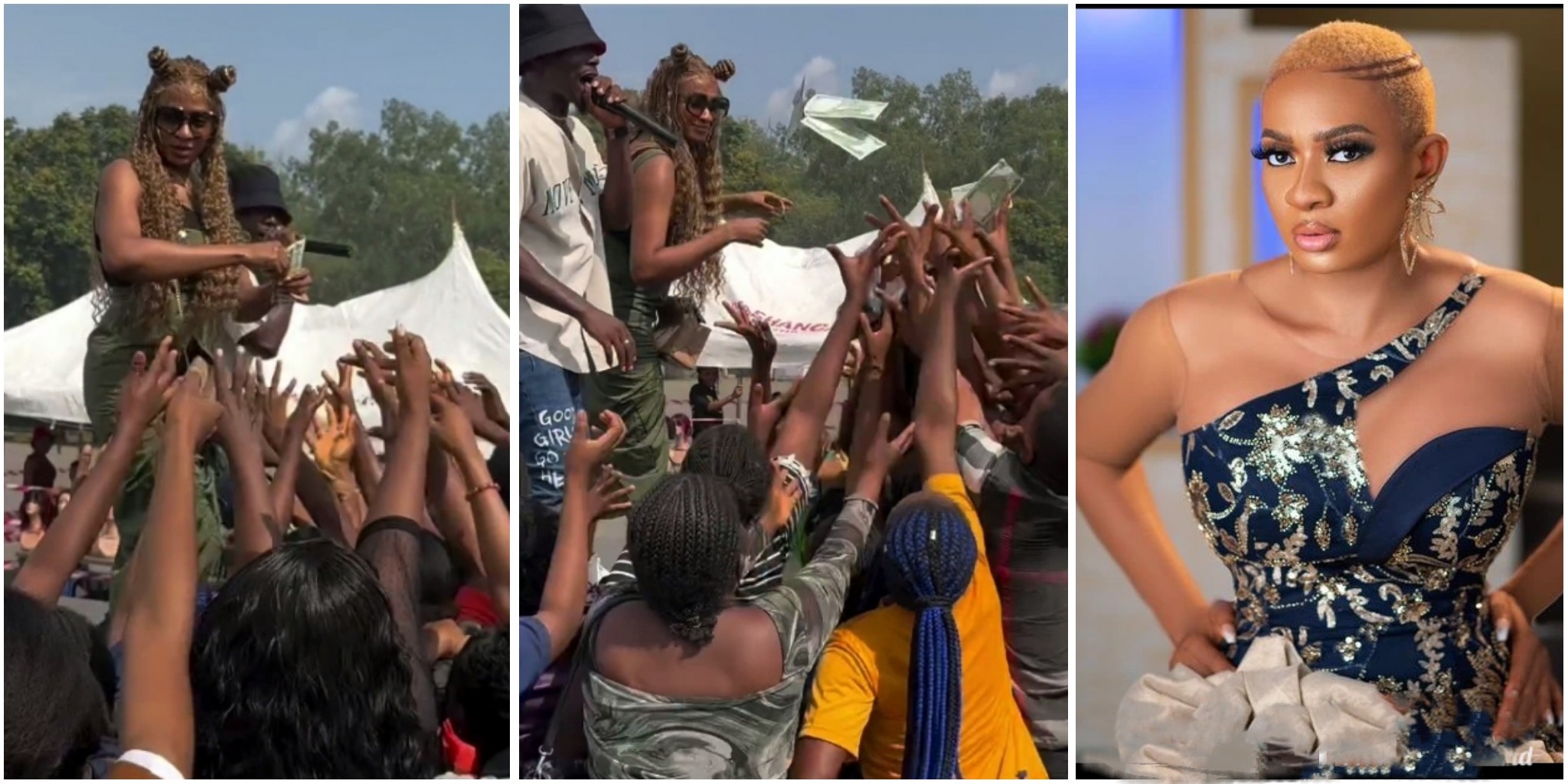 She don cash out – Reactions trail trending clip of May Edochie raining cash on fans at Enugu event