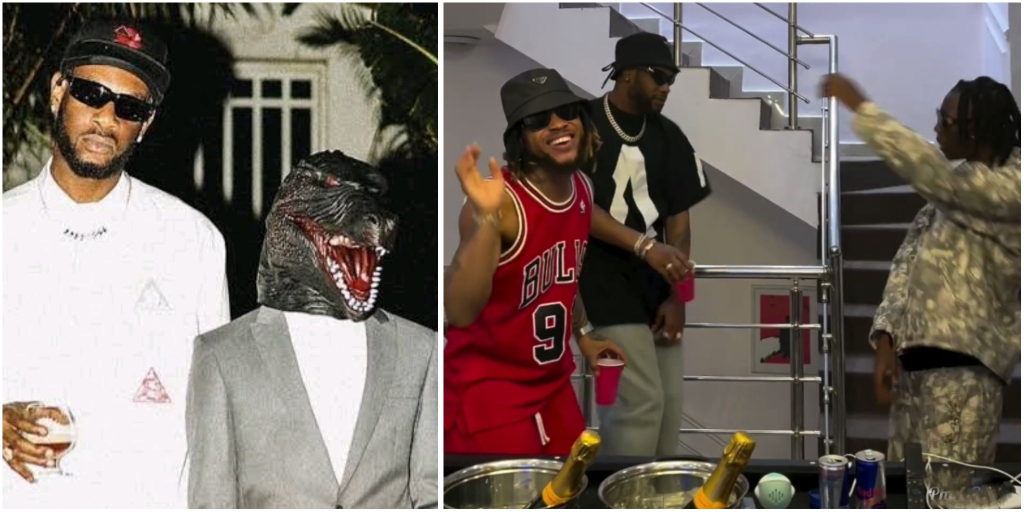 “Heat don catch am” – Fans react as Gdzilla finally reveals face behind mask in video with D’Prince, Poco Lee