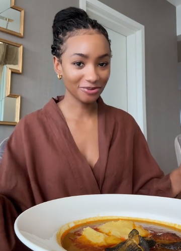 Video shows Temi Otedola enjoying Ghanaian fufu and palm nut soup