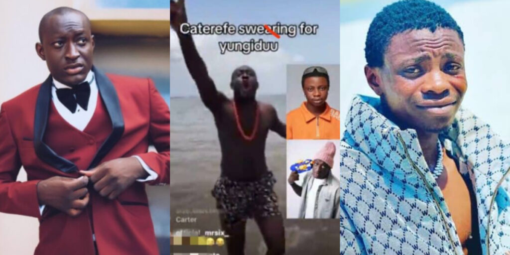 Carter Efe takes to beach to lay curses on up and coming singer Young Duu amidst Twitter feud