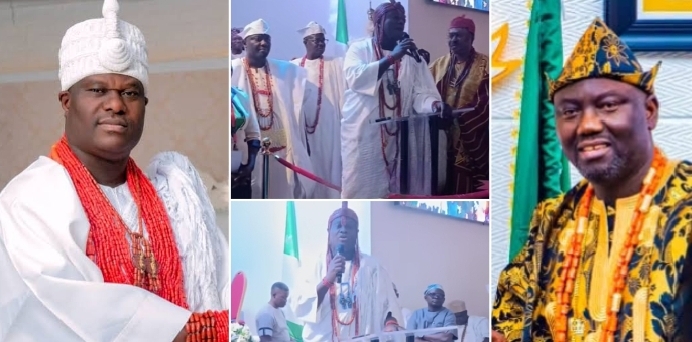 Royal unity: The Ooni attends Lagos political event with other Yoruba Obas, calls on Alaafin for closing prayer (VIDEO)