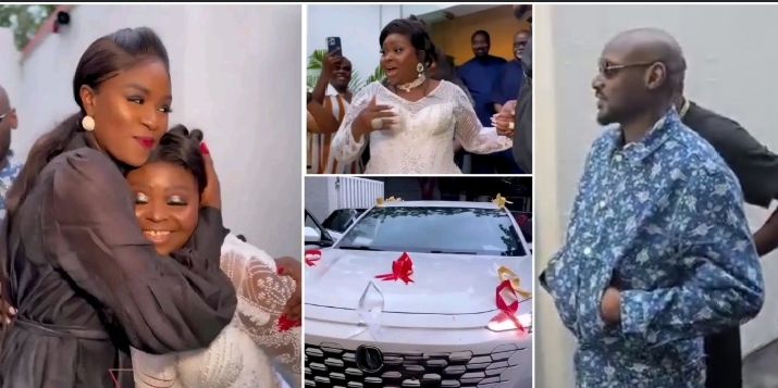2Baba proudly watches wife Natasha Osawaru hand over birthday car to her mum (VIDEO)