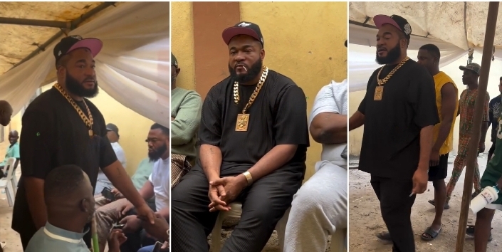 Sam Larry draws attention as he arrives at Lagos polling unit to cast his vote in LG Elections (VIDEO)