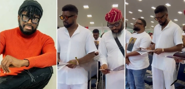 Flatmates stars Basketmouth, Yaw, others  sing ‘In Christ Alone’ in sorrow at Kayode Peters’ service of songs (VIDEO)
