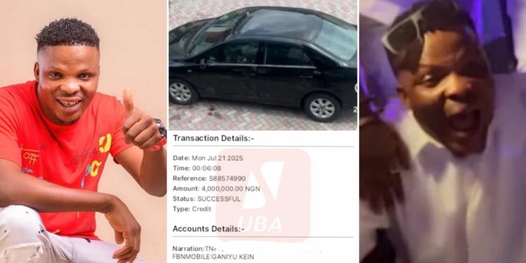Ijoba Lande overwhelmed with emotion as he receives car, ₦4m surprise gift at movie premiere