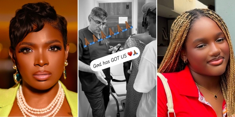 Lord, please come through for my baby – Annie Idibia cries, as she and daughter arrive hospital